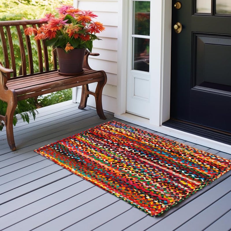 COTTON CRAFT Cotton Chindi Braid Rag Rug - Boho Farmhouse Rustic Area Accent Throw Rug - Handwoven Reversible Natural Recycled Cotton - Living Room Den Study Home DÃ©cor Gift - 2' x 3' - Multi Color - Image 2